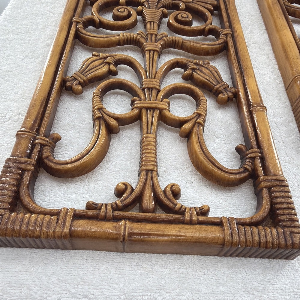 Vintage 60's 70's MCM Wall Decor Panels Dart Industries Faux Rattan Bamboo Boho - Picture 3 of 8